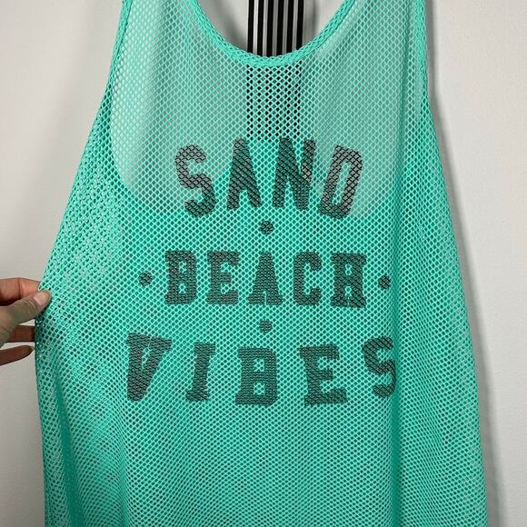 LIVE! Teal Mesh Racerback Sand Beach Vibes Swimsuit Coverup Women's Medium - Picture 3 of 7